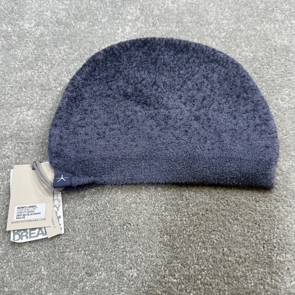 Barefoot Dreams NWT Cozy Chic Lite Confetti Beanie Hat‎ Deep Sea Blue Indigo